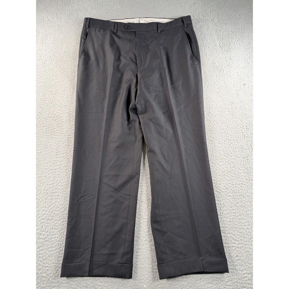 Santorelli Romeo Dress Pants Men 36x28 Black Wool Luxury Serge Italy Cuffed Flat